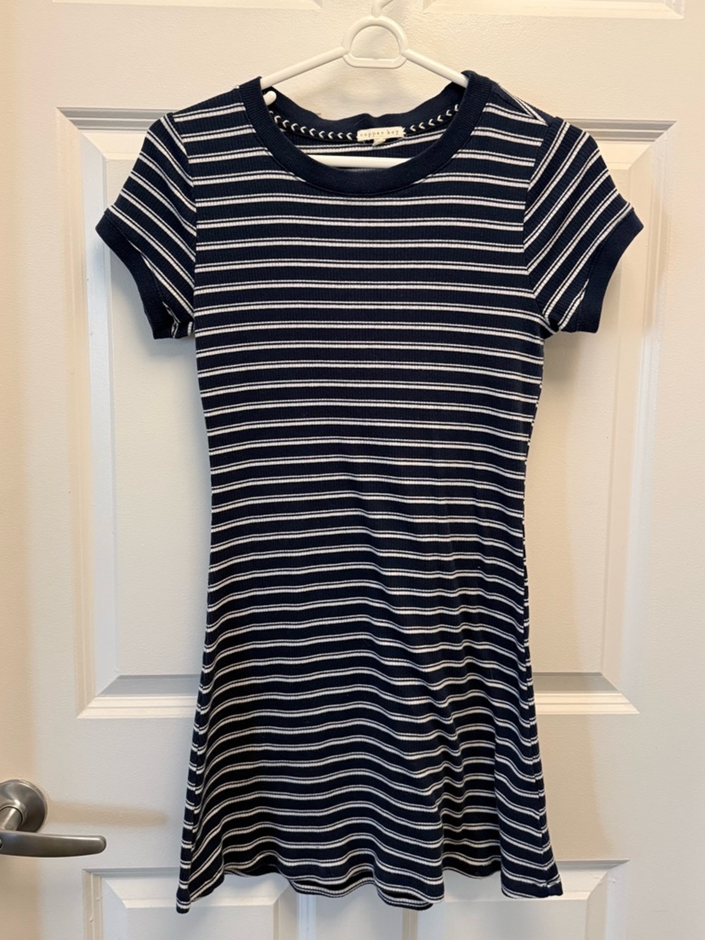 Navy & White Striped Dress - Size Small